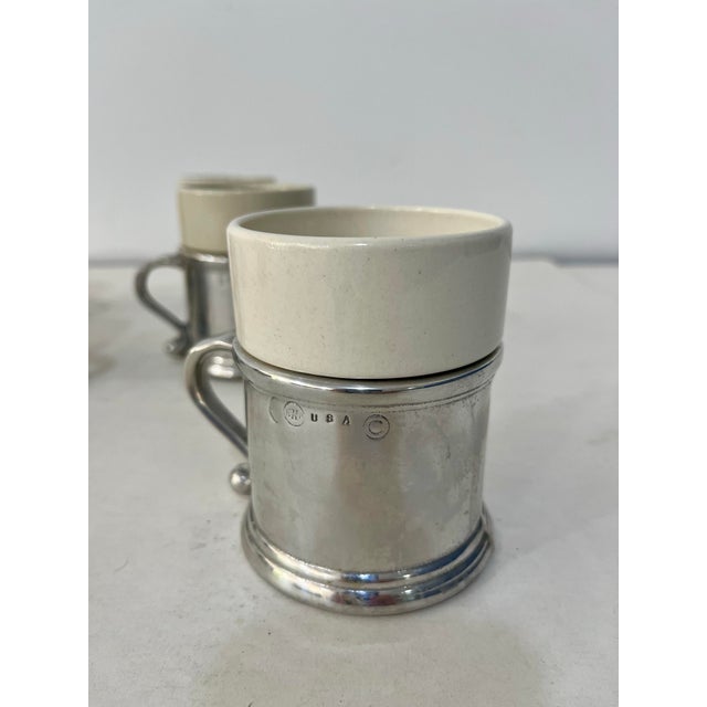 English Vintage Wilton Pewter Finish Cups With Ceramic Inserts- 14 Pieces For Sale - Image 3 of 9