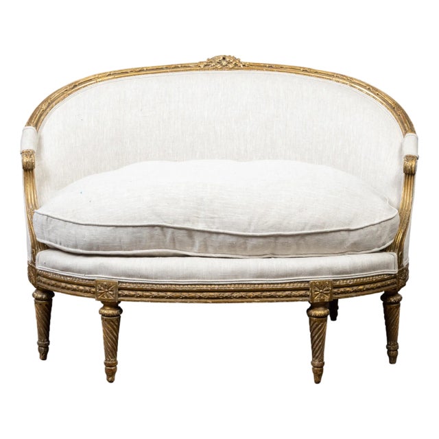 French Louis XVI Style 19th Century Giltwood Upholstered Canapé en Corbeille For Sale