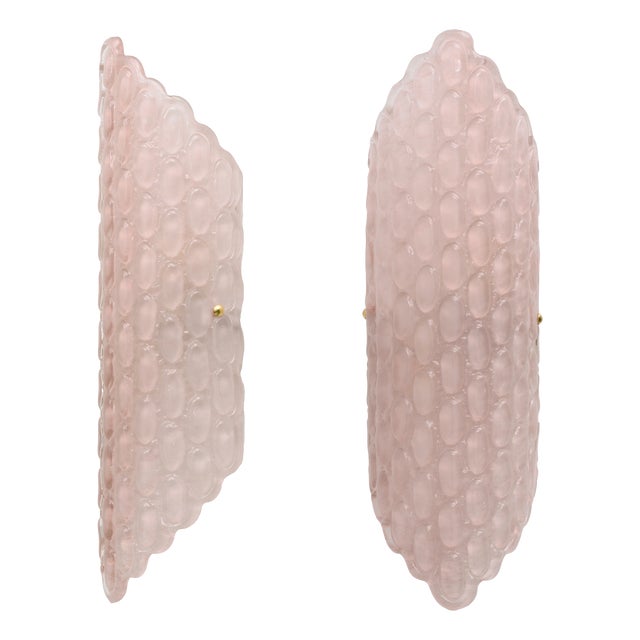 Pink Murano Glass Wall Sconces with Textured Relief, 2000s, Set of 2 For Sale