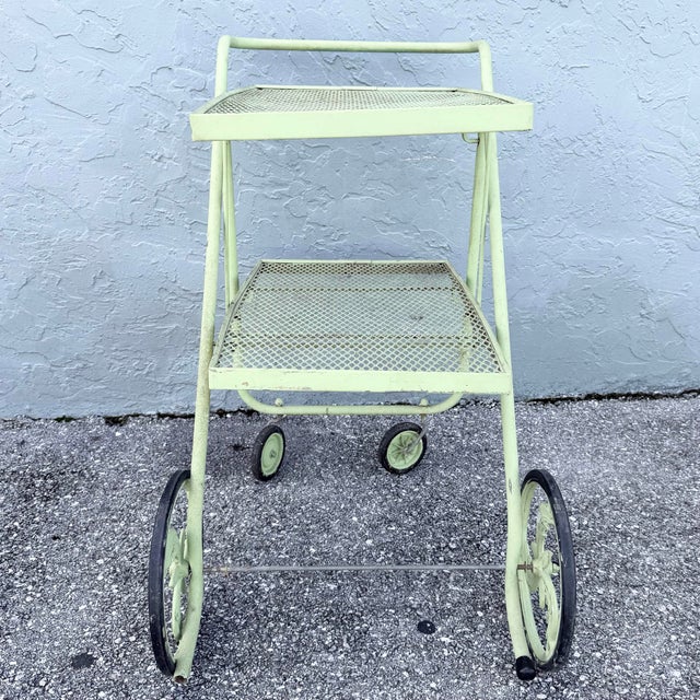Green Vintage Mid Century Rolling Foldable Two Tier Bar Cart For Sale - Image 8 of 10