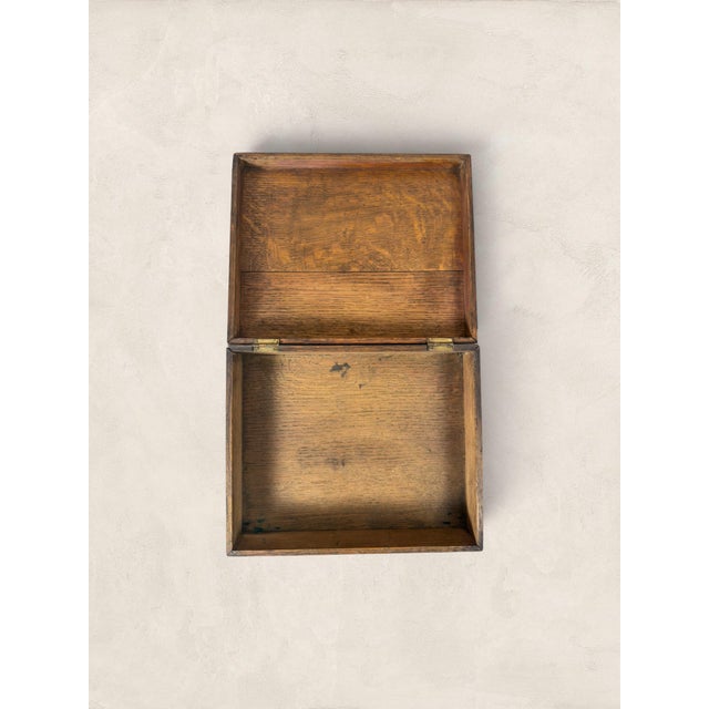 Antique English Hinged Oak Box For Sale - Image 12 of 17