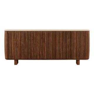 Slatted Teak Rounded Sideboard Credenza For Sale