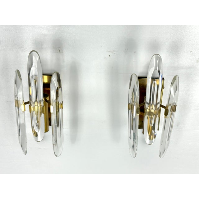 Large Sconces in Glass and Gilded Brass from Sciolari, 1970s, Set of 2 For Sale - Image 4 of 9