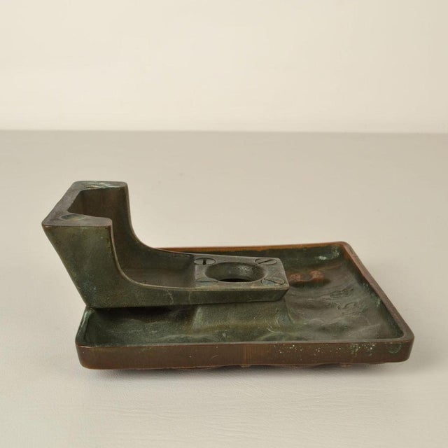 Square Push and Pull Door Handle in Bronze in Basket Relief, 1970s For Sale - Image 9 of 10