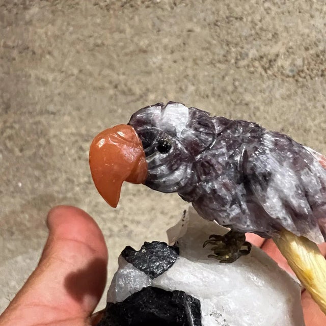 Black 1980s Rock Art Bird Sculpture Colored Quartz Stone For Sale - Image 8 of 13