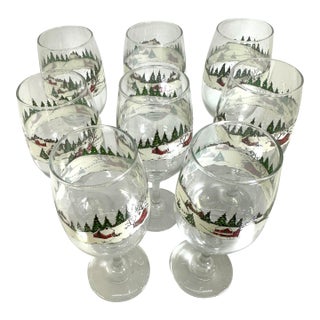 1960s Libby Winter Village Wine/Water Goblet Set of 8 For Sale