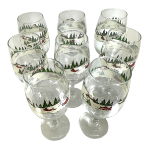 1960s Libby Winter Village Wine/Water Goblet Set of 8