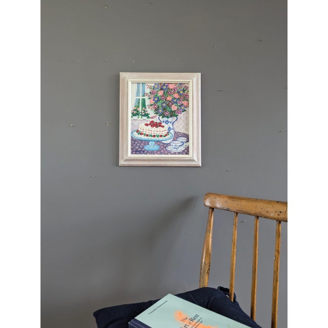 Expressionism 1991 'Cake & Blooms' Vintage Original Still Life Interior Oil Painting, Framed For Sale - Image 3 of 9