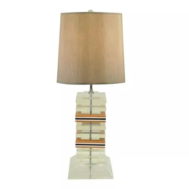 Mid-Century Modern Mid 20th Century Vintage Mid Century Modern Stacked Lucite Acrylic Skyscraper Table Lamp For Sale - Image 3 of 10