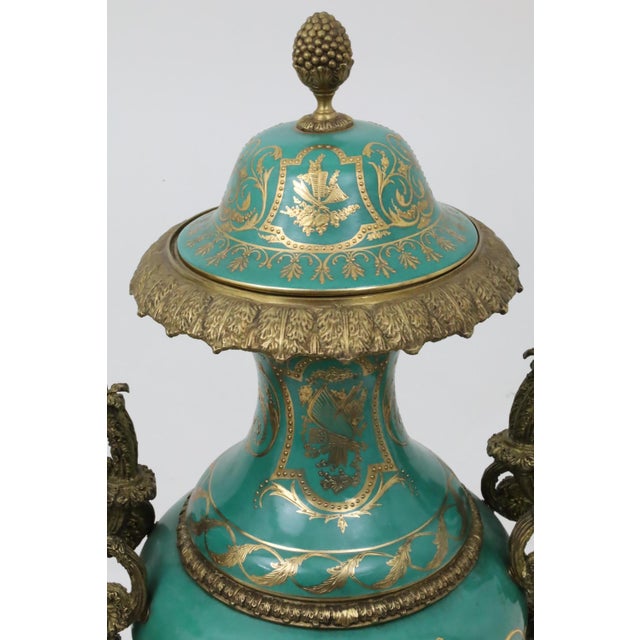 Pair of Large / Impressive 19th Century French Ormolu Mounted Sèvres Porcelain Urns For Sale - Image 4 of 13