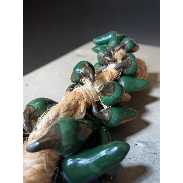 Farmhouse Vintage Handcrafted 26 Green Chili Pepper Ceramic Ristra Spanich For Sale - Image 3 of 10