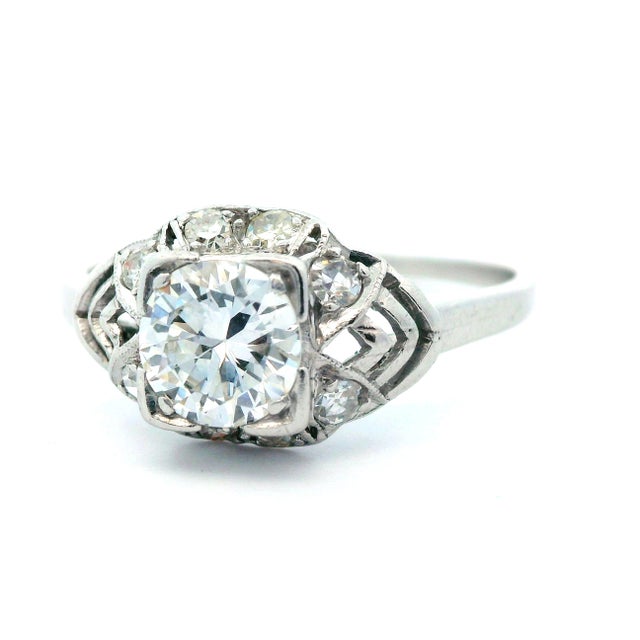 Metal 1920s Platinum Art Deco Diamond Engagement Ring, Size 6.25 For Sale - Image 7 of 11