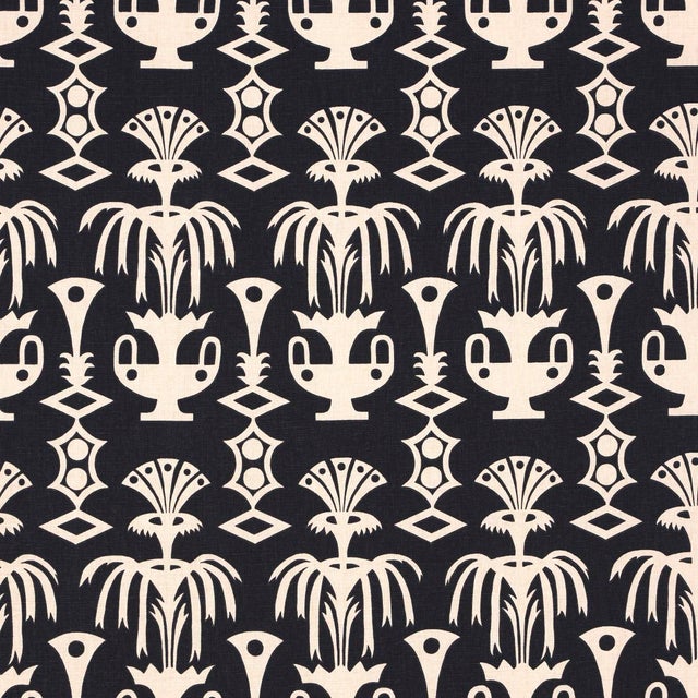 SAMPLE - Schumacher X Drusus Tabor Fountain Grass Fabric In Black For Sale