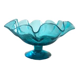 1950s Bischoff Controlled Bubble Handblown Glass Compote
