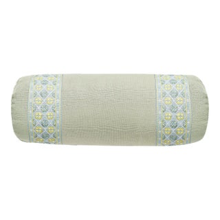 The House of Scalamandré Toscana/Hansel Bolster Pillow, Sea Mist/Summer Breeze For Sale