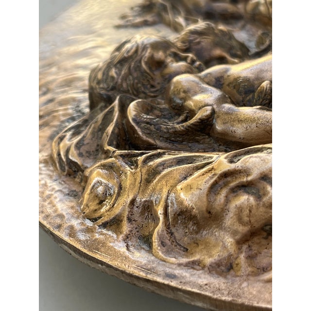 French 19th Century Heavy Bronze Relief Plaque of 3 Cherubs For Sale - Image 9 of 11