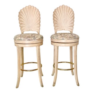Vintage Grotto Shell Back Bar Stools- a Pair For Sale