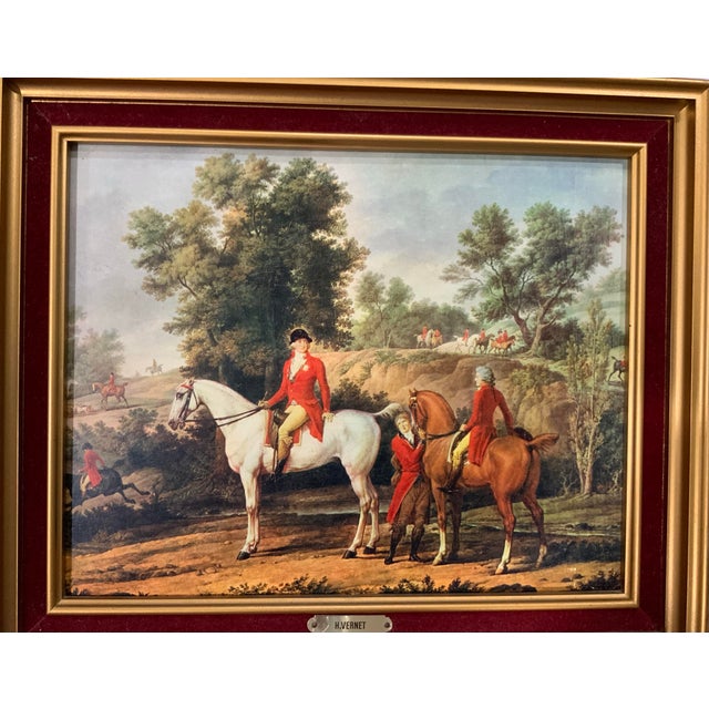 Mid 20th Century Mid 20th Century Ralph Lauren Hunt Print After H. Vernet in Gold Frame With Velvet Liner For Sale - Image 5 of 7