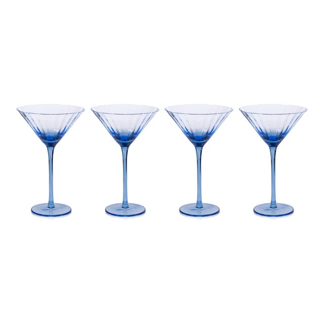 Malden 4-Piece Set Optic Martini Glasses, Cocktail Blue For Sale - Image 4 of 4