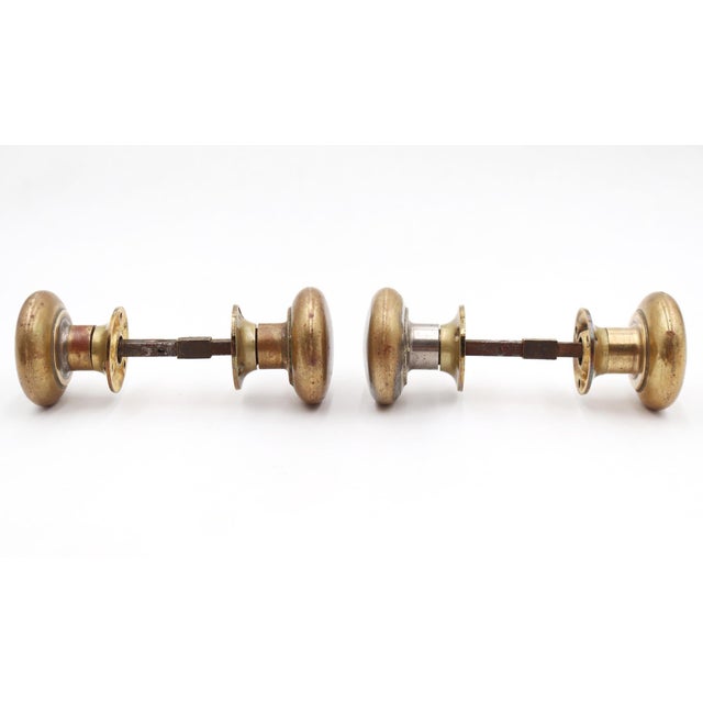 Two Vintage Classic Plain Brass Passage Door Knob Sets For Sale - Image 4 of 4