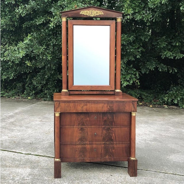 19th Century French Empire Period Mahogany Chest of Drawers With Mirror For Sale In Baton Rouge - Image 6 of 16