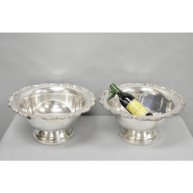 Vintage Towle Victorian Silver Plated Floral Repousse Punchbowl Champagne Chiller Ice Buckets - a Pair. Circa Mid 20th...