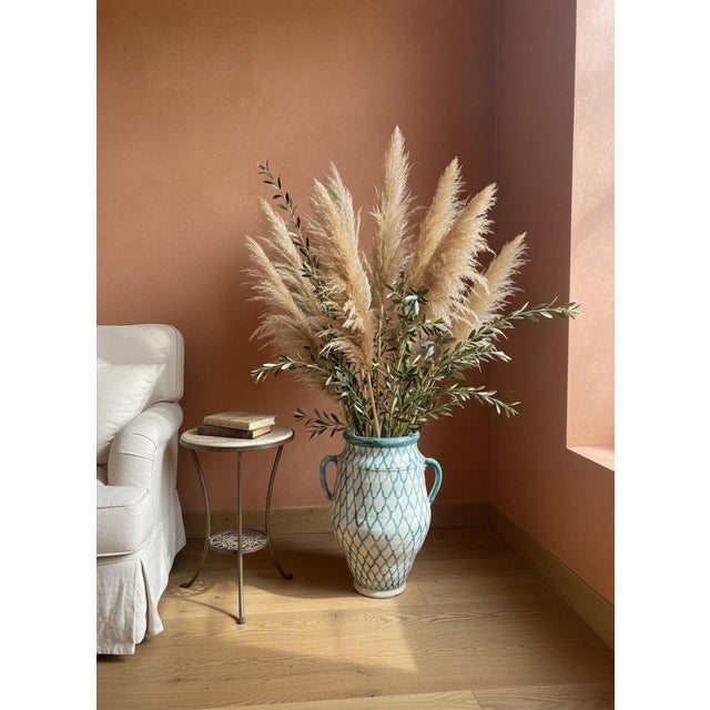 Teal Hand-Painted Moroccan Fes Ceramic Urn For Sale - Image 8 of 8