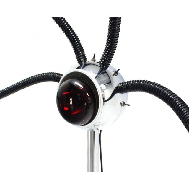 Metal Chrome Wheel Base Mid-Century Modern Adjustable Four-Arm Lamp Heat Lamps For Sale - Image 7 of 8