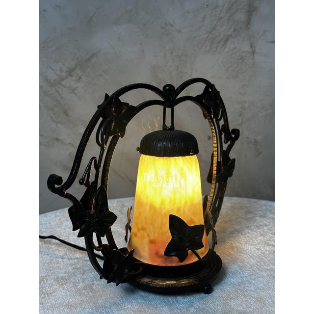 Art Deco Table Lamp in Glass and Wrought Iron, 1930s For Sale - Image 4 of 12