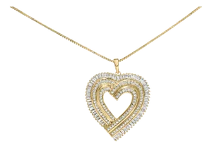 14K Yellow Gold Plated .925 Sterling Silver 1/4 Cttw Round and Baguette-Cut Diamond Composite Heart 18" Pendant Necklace