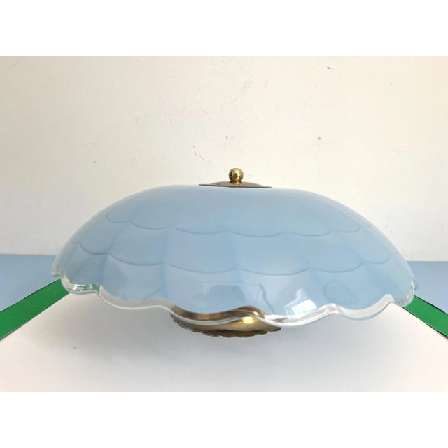 1940s Blue Scalloped Flush Light For Sale - Image 12 of 17