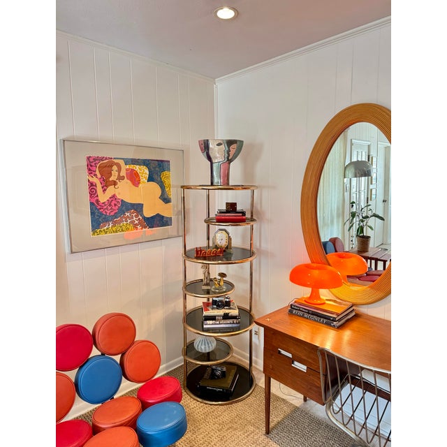 Mid-Century Modern A Vintage Milo Baughman Style 7 Tiered Brass & Smoked Glass Articulating Etagere, Circa 1970s For Sale - Image 3 of 12