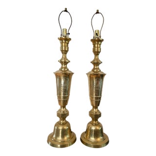 Tall Mid-Century Modern Asian Inspired Brass Urn Lamps- a Pair For Sale