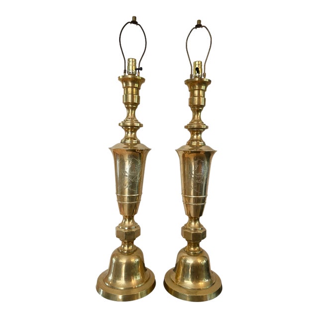 Tall Mid-Century Modern Asian Inspired Brass Urn Lamps- a Pair For Sale