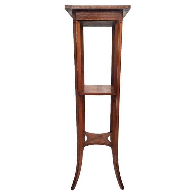 Wood Antique English 19th C Edwardian Satinwood 3 Tier Pedestal Plant Stand Maple Co For Sale - Image 7 of 16