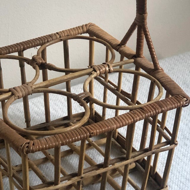 Mid 20th Century Mid-20th Century Four Bottle Rattan Wine Caddy For Sale - Image 5 of 12