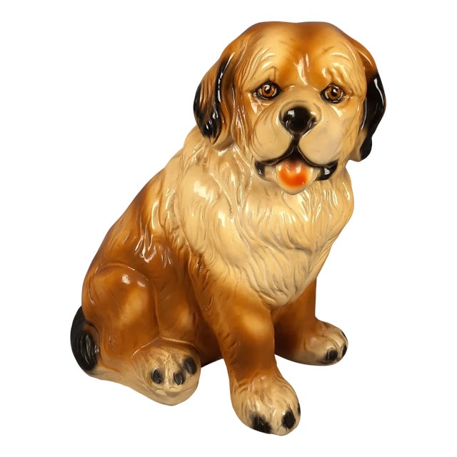 Brown St. Bernard Dog Sculpture in Plaster, 1970s For Sale