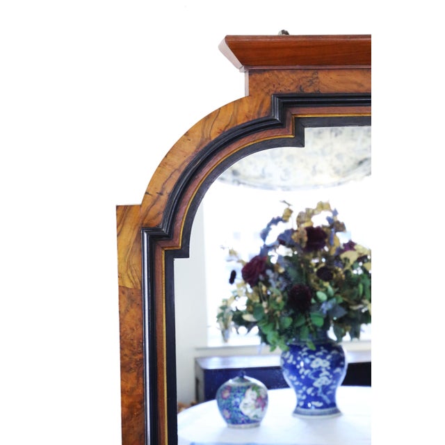 Large Antique Aesthetic Movement Burr Walnut and Ebonised Overmantle Wall Mirror, 1880s For Sale - Image 3 of 9