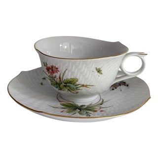 Form Wellenspiel with Relief Decor Summer Meadow Tea Cup with Saucer from Meissen, 1990s, Set of 2 For Sale