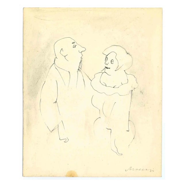 Mino Maccari, The Couple, Ink & Watercolor, 1960s For Sale
