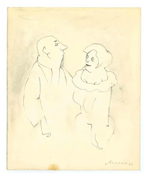 Mino Maccari, The Couple, Ink & Watercolor, 1960s