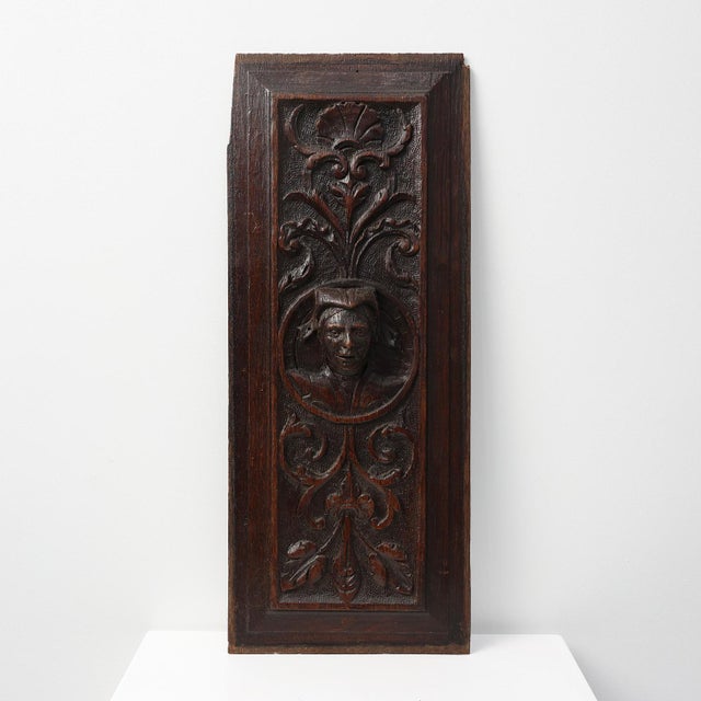 16th Century Flemish Renaissance Carved Oak Panel with Female Portrait Medallion For Sale - Image 11 of 11
