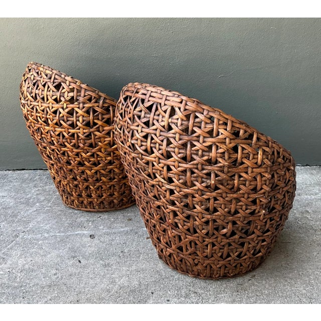Vintage Woven Rattan Lounge Chairs - Pair For Sale In West Palm - Image 6 of 12
