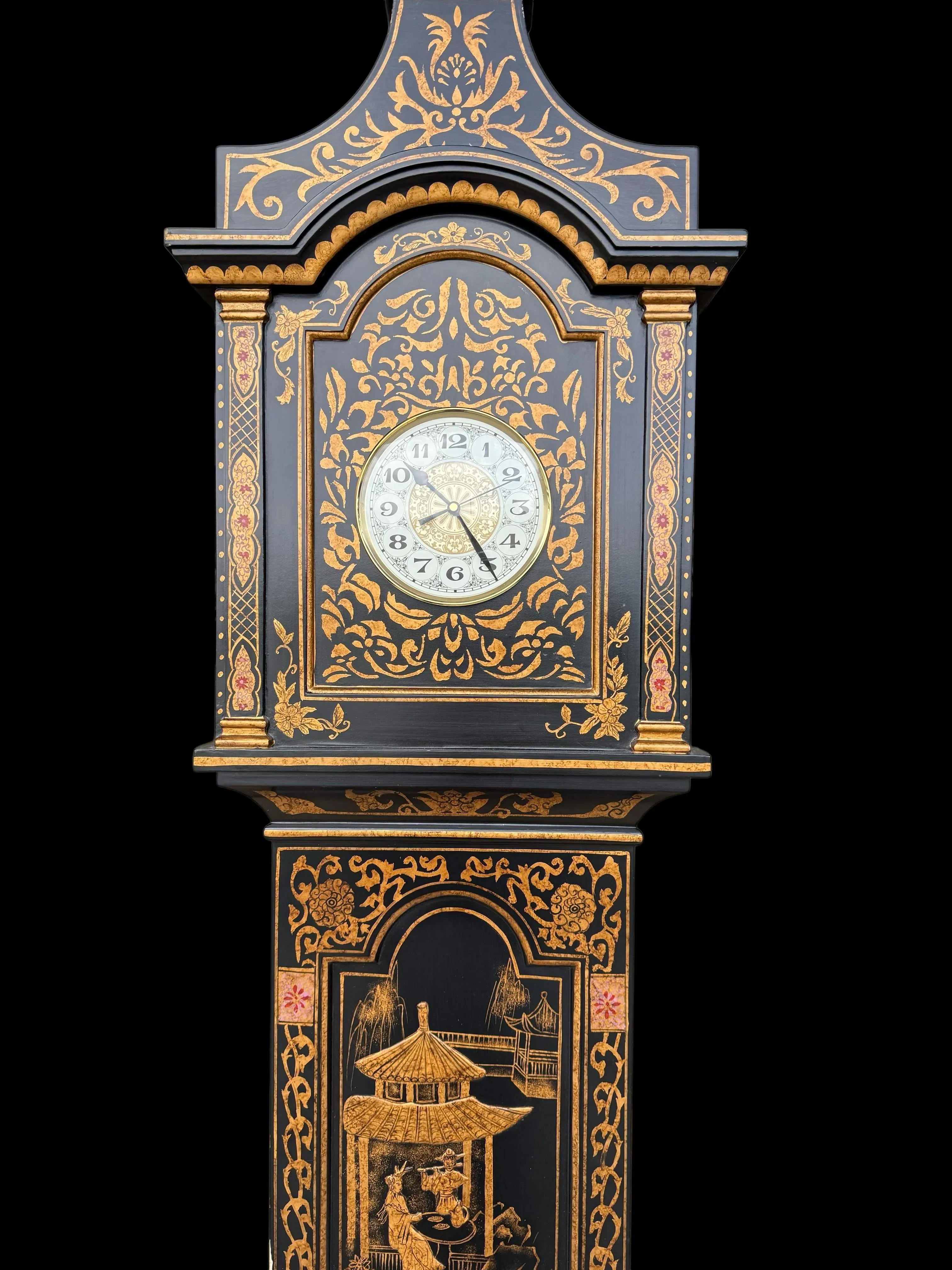 English Georgian Style Chinoiserie Faux Grandfather Wall Mounted