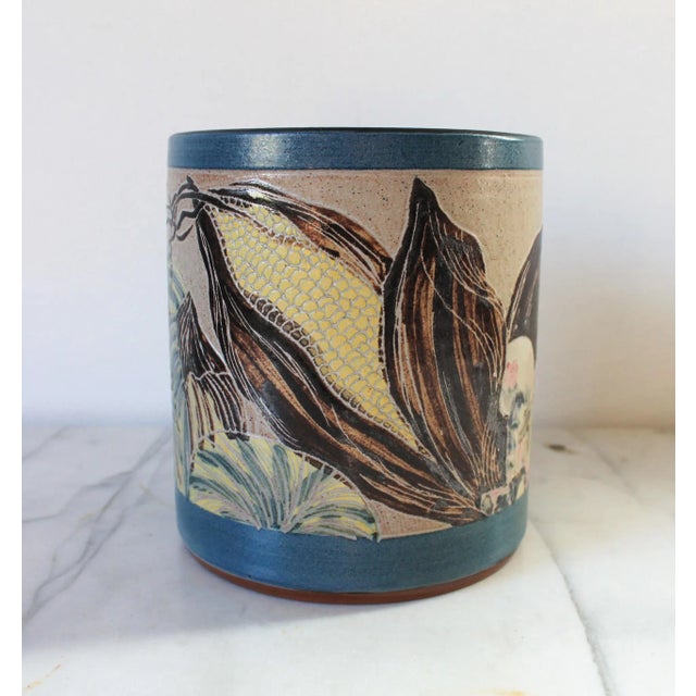 Farmhouse Vintage Signed Studio Art Pottery Kitchen Utensil Holder For Sale - Image 3 of 9