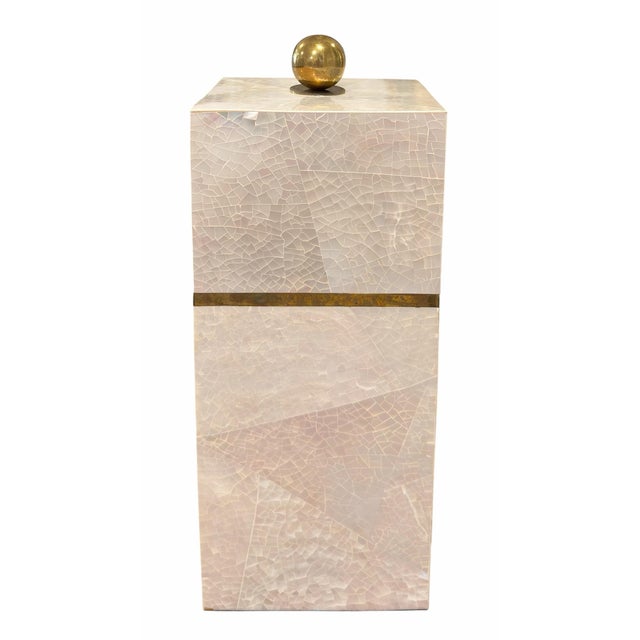Postmodern Pair of Maitland Smith Brass and Tesselated Shell Boxes For Sale - Image 3 of 10