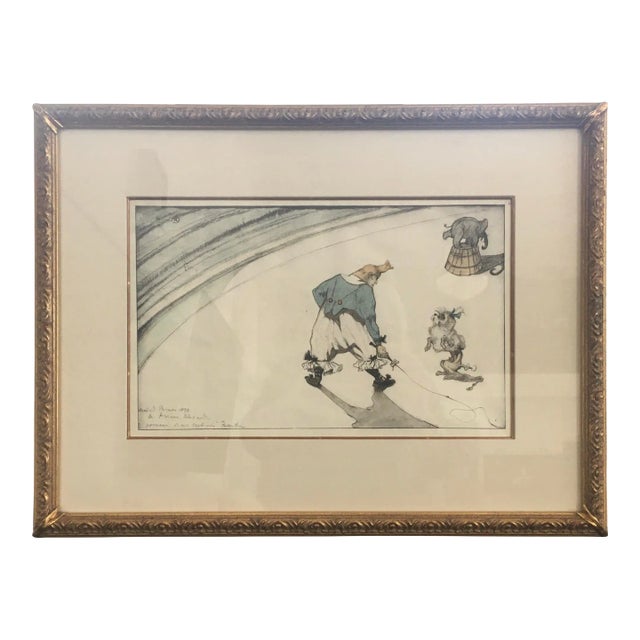 1900’s French Whimsical Performing Circus Lithograph, Signed and Framed For Sale