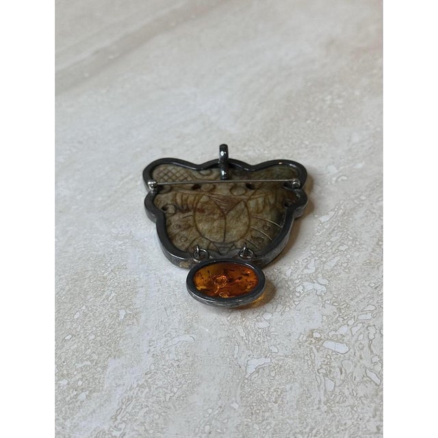 Copper Vintage Stone Brooch With Amber For Sale - Image 8 of 12