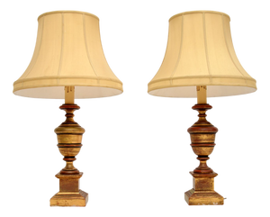 Vintage Gilt Wood Table Lamps, 1930s, Set of 2