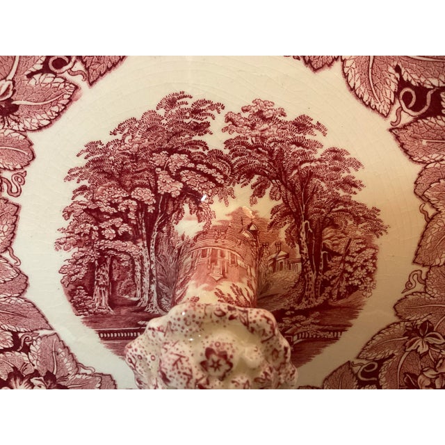 Traditional Early 20th Century Mason’s Vista China Serving Plate Dark Red & White Sandwich Tray With Stem Handle For Sale - Image 3 of 8